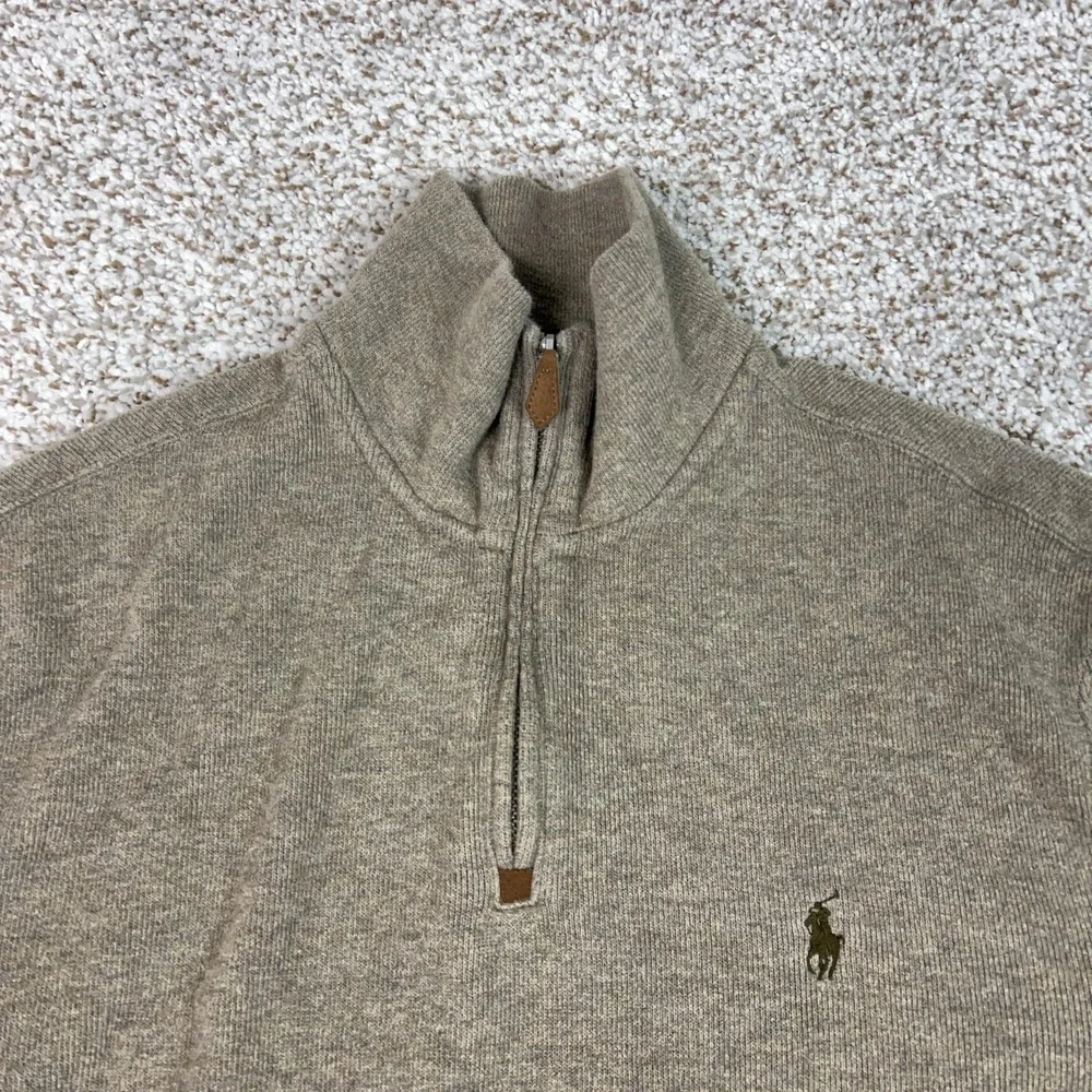 Polo Ralph Lauren Sweater Mens Medium Brown Cotton Quarter Zip Mock Neck Pony